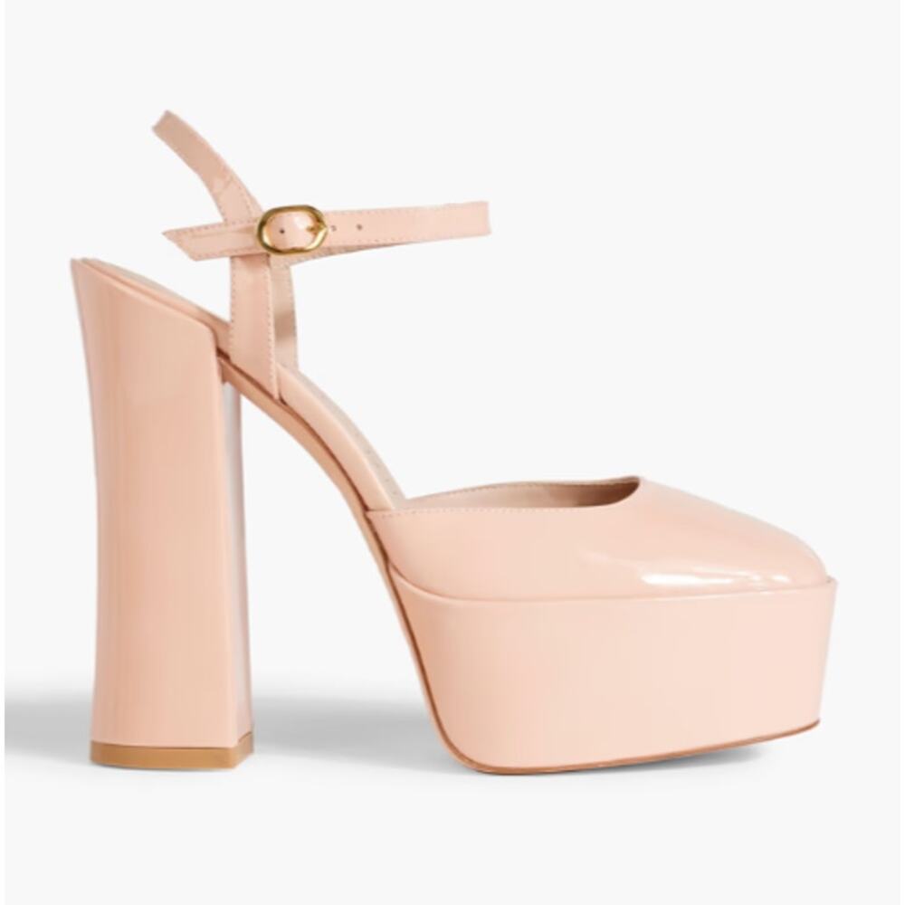 Stuart Weitzman Sky High 145 Patent Leather Platform Heels Blush Nude Pink
